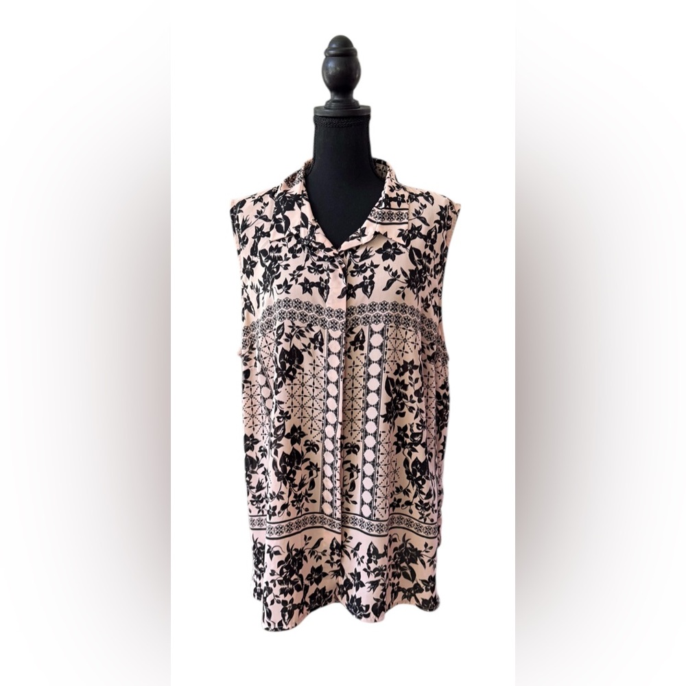 Liz Claiborne Black and Pink Floral Button Up Blouse
